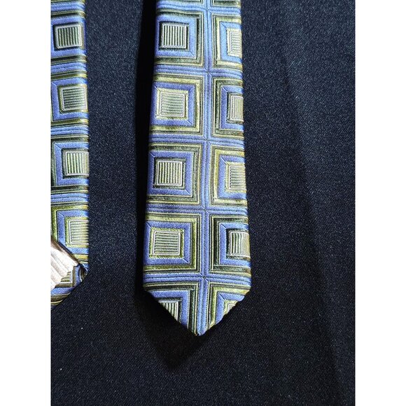 Vintage John W. Nordstrom Silk Tie Green & Blue Geometric Squares Pattern Made I - Picture 8 of 15